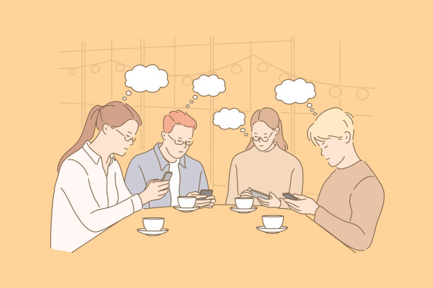 年轻人有了智能手机，咖啡休息的概念图片下载