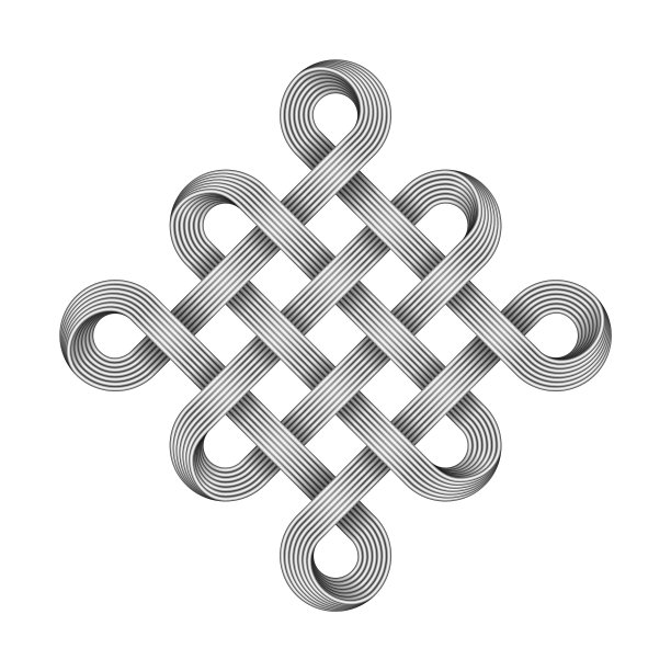 由交叉金属丝制成的中国结。传统佛教的象征。矢量插图。图片下载
