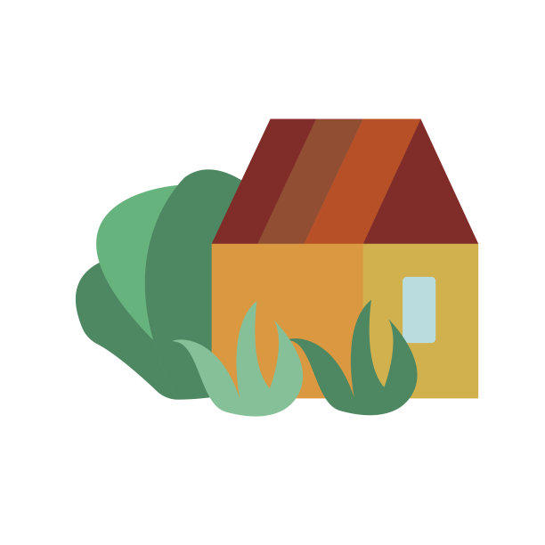 村庄房子附近有树木、灌木和植物。平的风格。用于设计的矢量元素图片下载