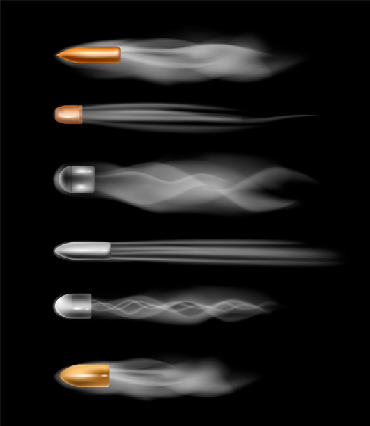 一颗带着炽热痕迹的飞行子弹。孤立在透明背景上。矢量插图。图片下载