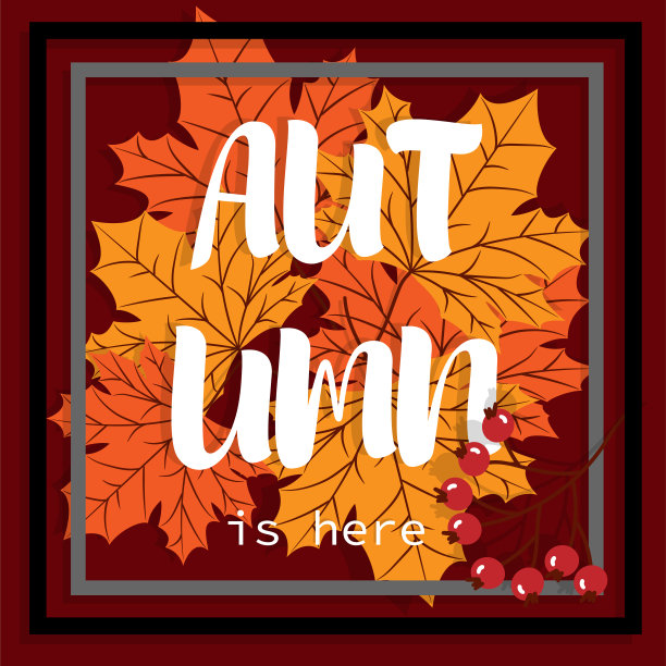 秋天的背景与秋天是这里的文字上的秋天的叶子框架。矢量插图。图片下载