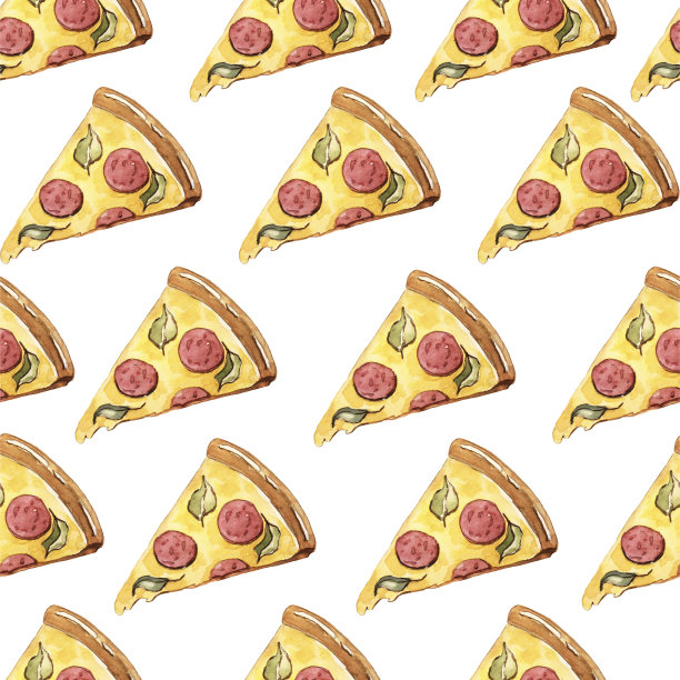 无缝模式与一片意大利辣香肠披萨在水彩图片下载