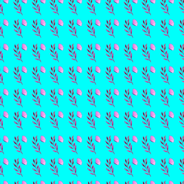 粉红色的叶子和装饰元素的图案与蝴蝶和蜗牛在一个彩色的背景图片下载