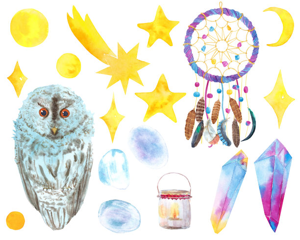 水彩夜元素设置图片下载