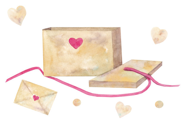 礼物盒情人节水彩画集。素材图片