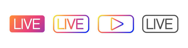 彩色直播按钮隔离在浅色背景上。视频流设置图标。社交媒体按钮。直播图标。矢量图图片下载