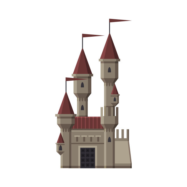 中世纪城堡，童话城堡与塔，古老的石头强化宫殿矢量插图图片下载