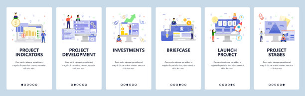 企业管理，财务图表，项目启动，投资。移动应用的登陆屏幕。菜单矢量横幅模板的网站和移动开发。网站设计平面插图图片下载