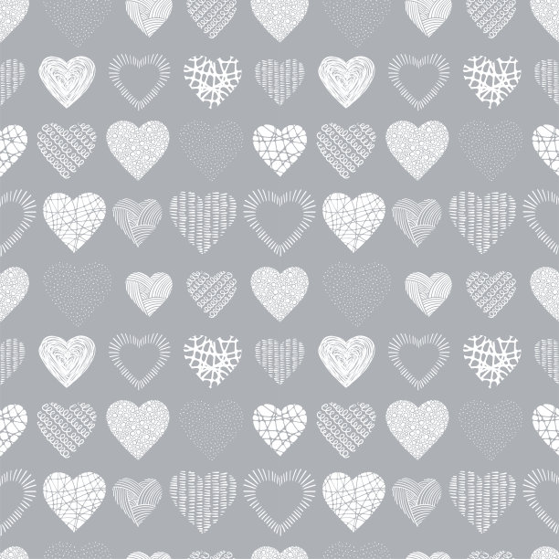 可爱的手绘心形涂鸦无缝图案，伟大的情人节，织物，邀请卡，横幅，壁纸，包装-矢量设计图片下载