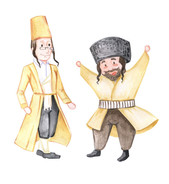 普林节假期。犹太节日。快乐的人庆祝。普里姆水彩插图画男人。图片下载