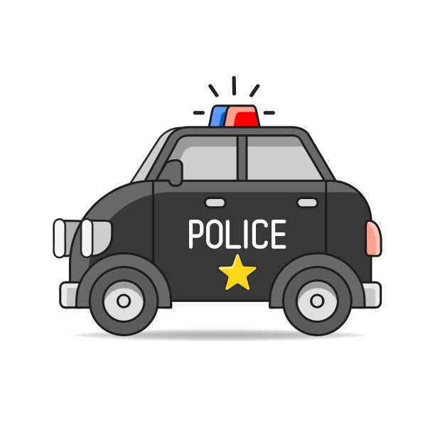 矢量警车平面插图孤立的白色背景。手绘设计元素标签和海报图片下载