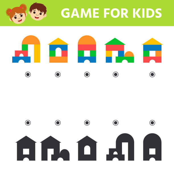 孩子活动。找到正确的幼稚塔的影子。图片下载