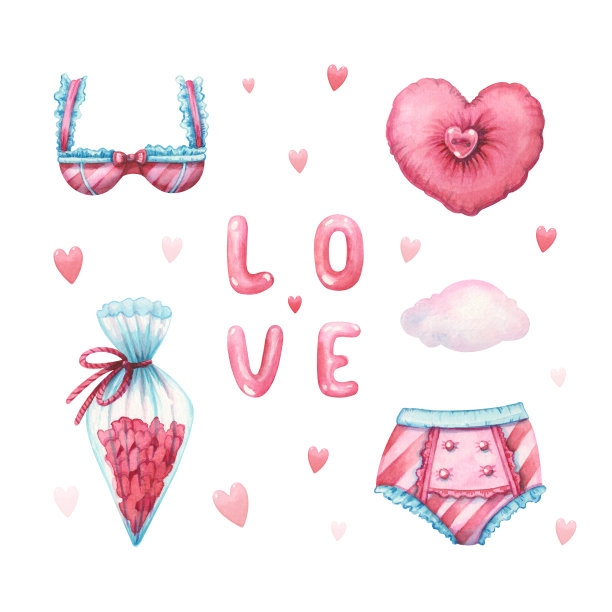 内衣，糖果，心形枕头和爱情字图片下载
