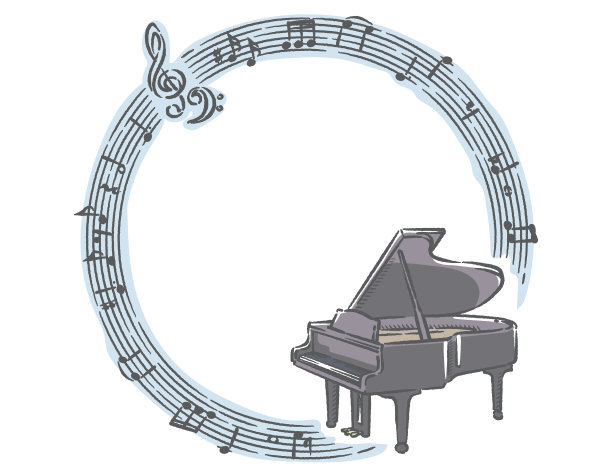 框架与钢琴和抽象的音符。图片下载