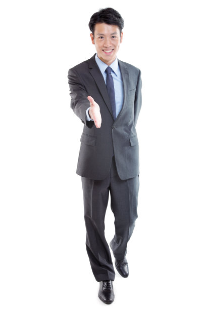 前视图的一个商人伸手握手的白色背景图片下载