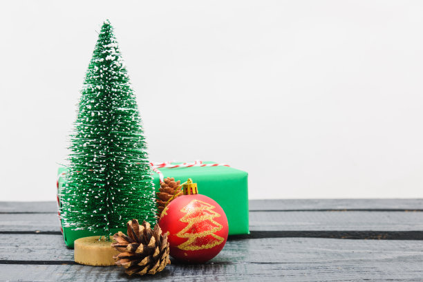圣诞构图装饰，最小的绿色冷杉树枝与雪在白色的背景图片下载