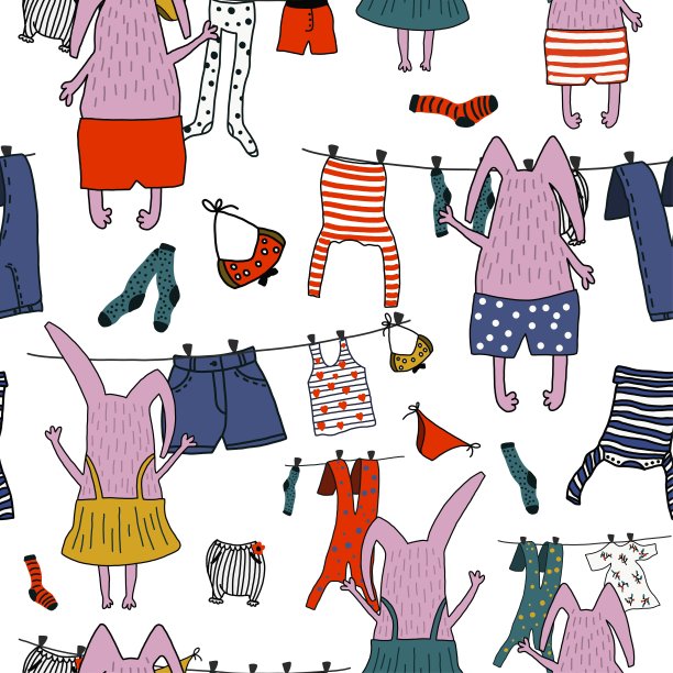 手绘矢量可爱的卡通插图兔子和布料图片下载