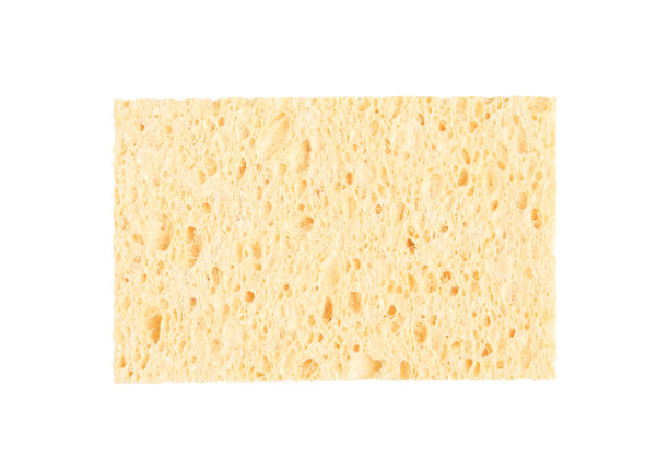 正方形黄色海绵洁面泡芙，用于表面或清洁表面纹理隔离在白色背景上俯视图图片下载