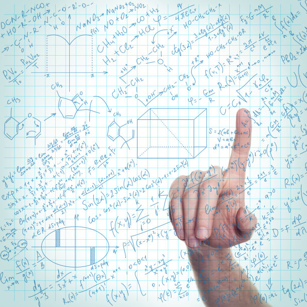 科学的概念。学生举起手指指着透明的黑板前图片下载