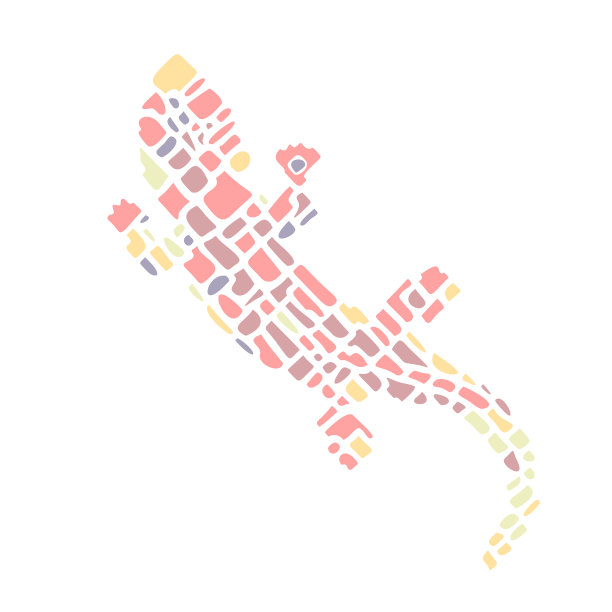 可爱的马赛克粉红色蜥蜴从五颜六色的方块在白色的背景。图片下载