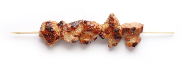 猪肉串孤立在白色背景，俯视图图片下载