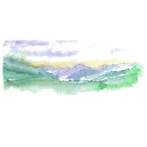 山景与黎明，雨云-一幅水彩素描图片下载