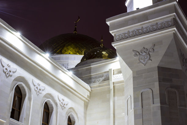 穆斯林清真寺夜间建筑细节图片下载