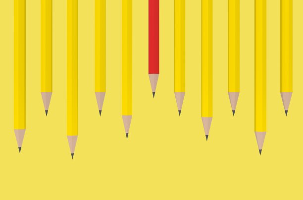 红铅笔黄色背景3D渲染图片下载