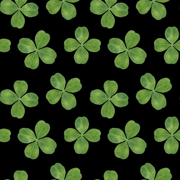 水彩无缝三叶草四叶黑色图案素材图片