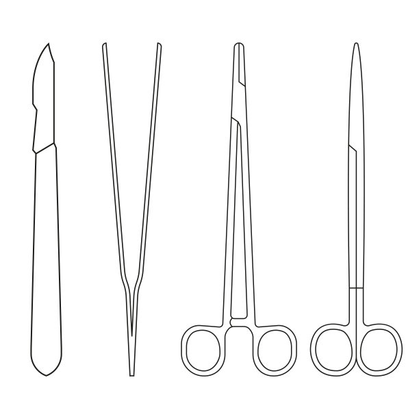 手术器械。医用手术刀，钳，镊子或镊子线图标。手术的象征。矢量插图。图片下载