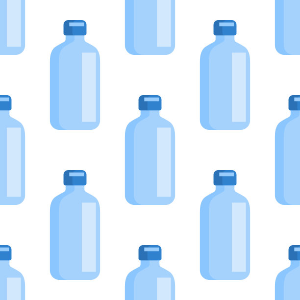 平面图标与蓝色瓶子医疗无缝模式上的白色背景。图片下载