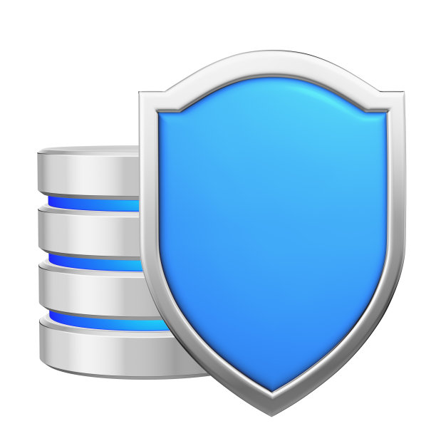 数据库背后的蓝色金属盾数据保护概念图片下载