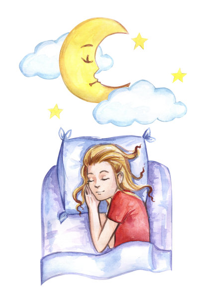 国际睡眠日。睡觉的人的水彩画插图。人睡觉。的梦想。睡觉前数羊。月球。晚上的时间。床上。孩子睡在茧里。图片下载