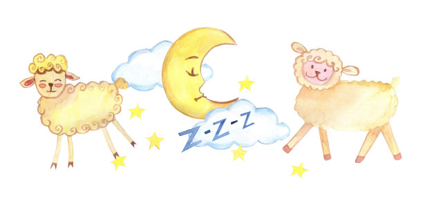 国际睡眠日。睡觉的人的水彩画插图。人睡觉。的梦想。睡觉前数羊。月球。晚上的时间。床上。孩子睡在茧里。图片下载