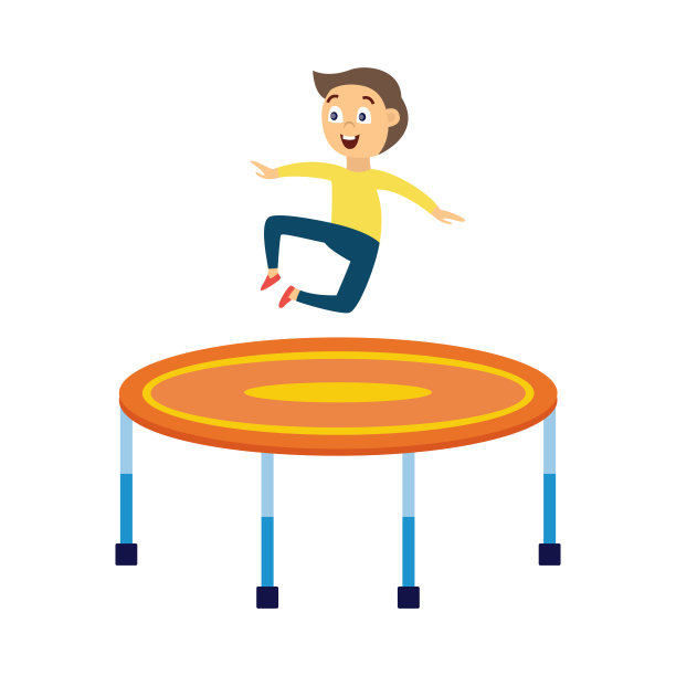 小男孩在蹦床上跳-快乐的卡通人物中间跳图片下载