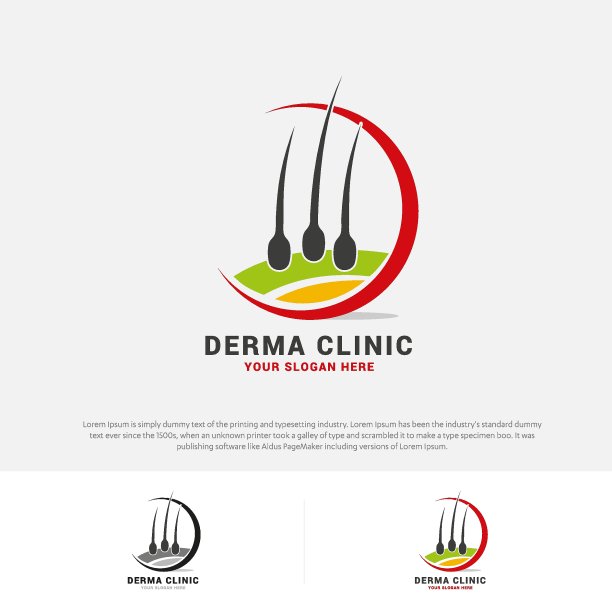 头发护理皮肤科标志图标设置与毛囊标志脱发治疗移植矢量插图图片下载