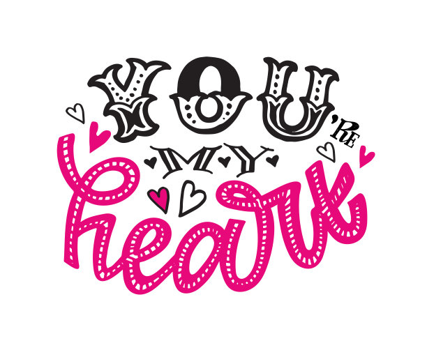 爱你-情人节-你我的心-可爱的手绘涂鸦字明信片横幅艺术图片下载