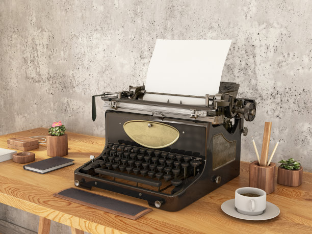 带空白纸和咖啡的旧打字机。古典作家的设备图片下载