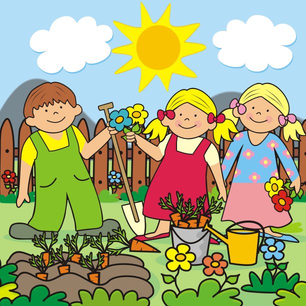 孩子们在花园里，eps。图片下载