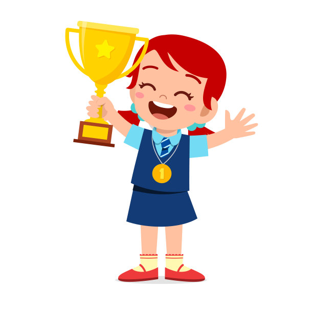 快乐可爱的小女孩拿着奖杯图片下载