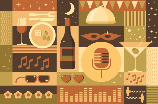 夜生活餐厅概念平面矢量背景图片下载