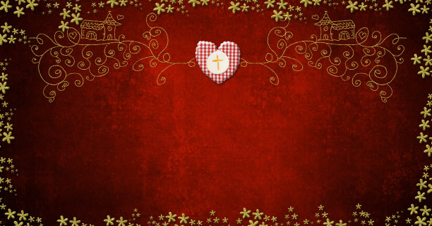 第一张圣餐请帖。在红纸上手绘宗教符号图片下载