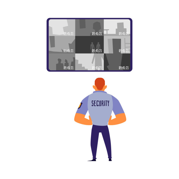 保安监控摄像头记录屏幕，平面矢量插图。图片下载
