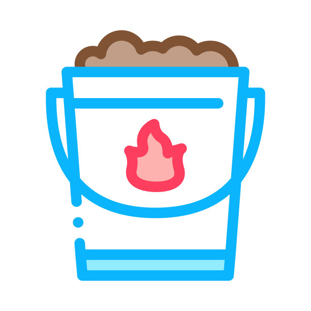 消防桶与沙图标大纲插图图片下载