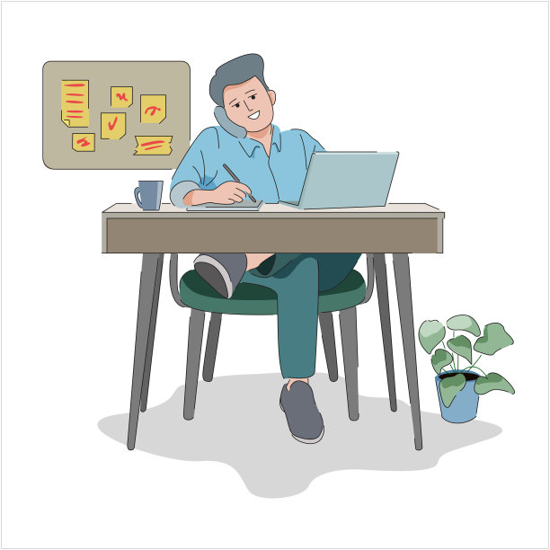 男人在办公室工作，写便条图片下载