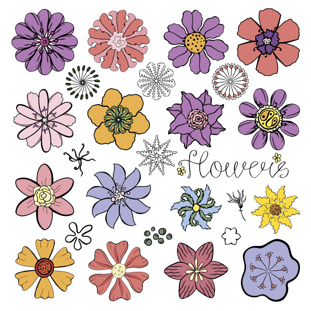 春花卡通套装。孤立的背景图片下载