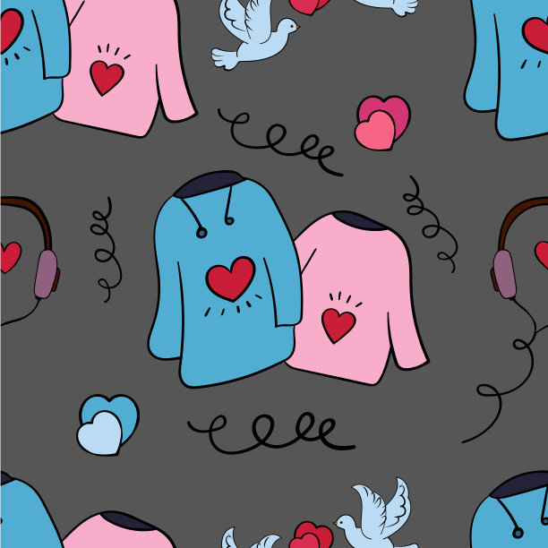 为相爱的情侣准备的配对物品。无缝纹理为您的设计。矢量插图涂鸦。图片下载