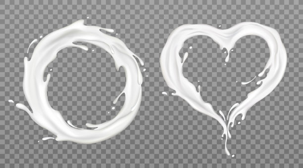 牛奶飞溅框架圆形的心与白色的水滴图片下载
