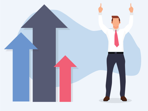 成功的商人用箭庆祝。素材图片