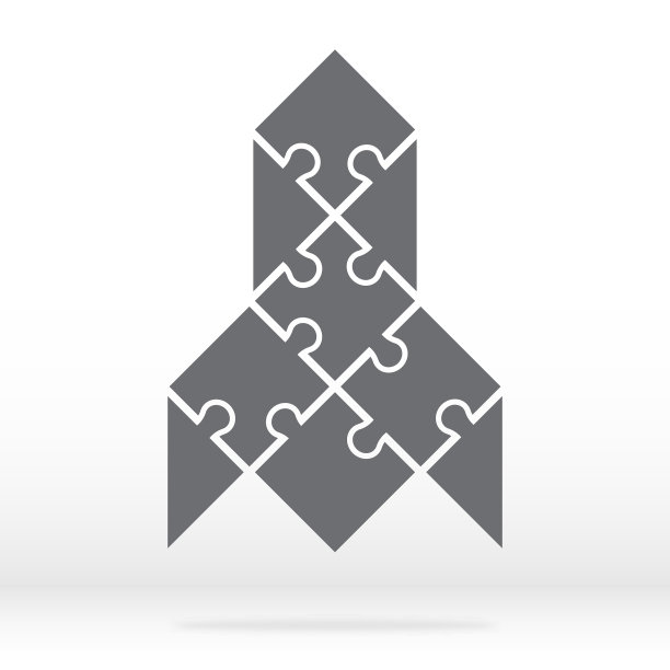 简单的图标多边形拼图在灰色。简单的九个元素的图标多边形拼图在灰色的背景。拼图的火箭。矢量插图EPS10。图片下载